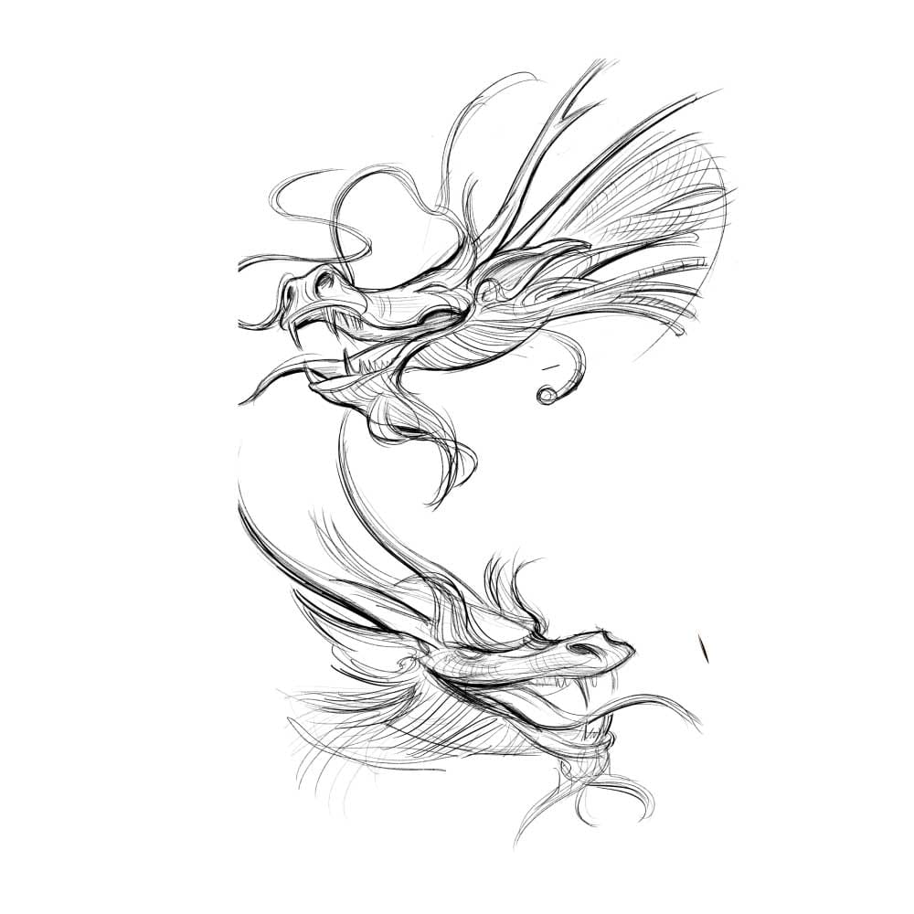 Sketch of dragon heads
