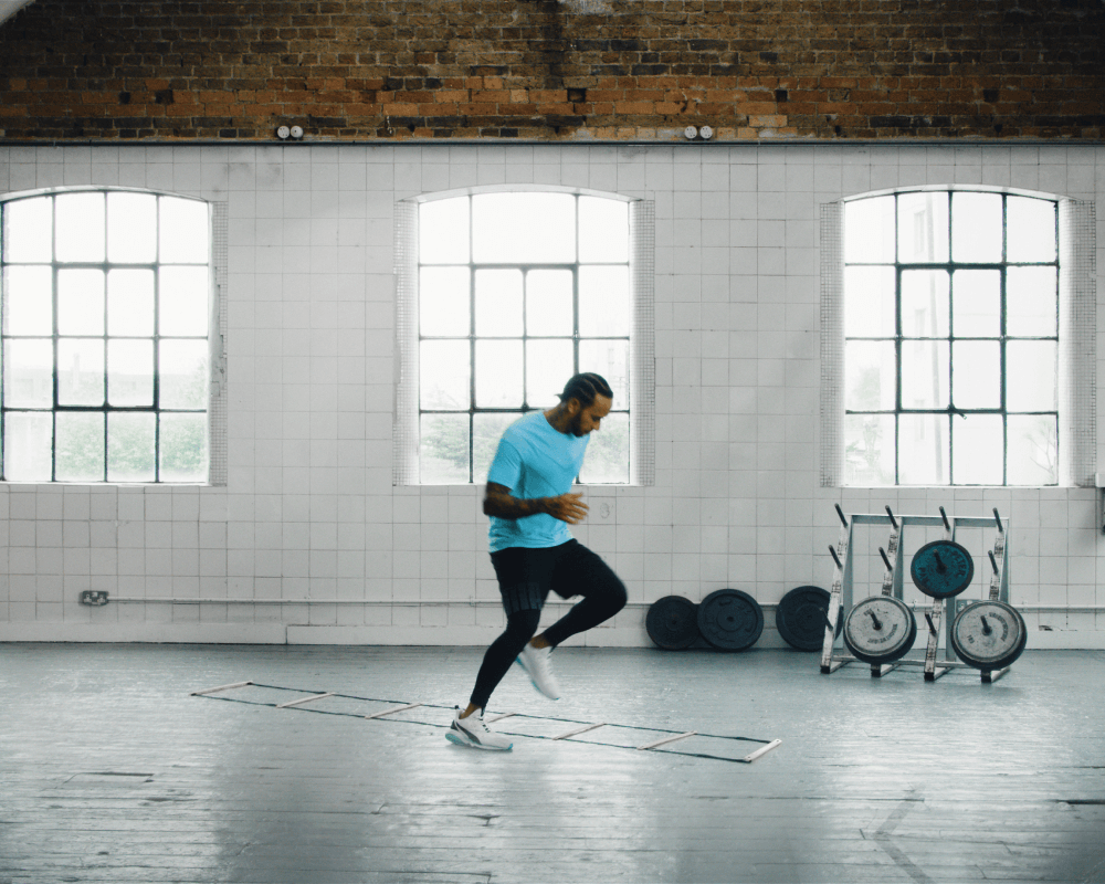 Lewis Hamilton demonstrating a ladder trail for fitness training