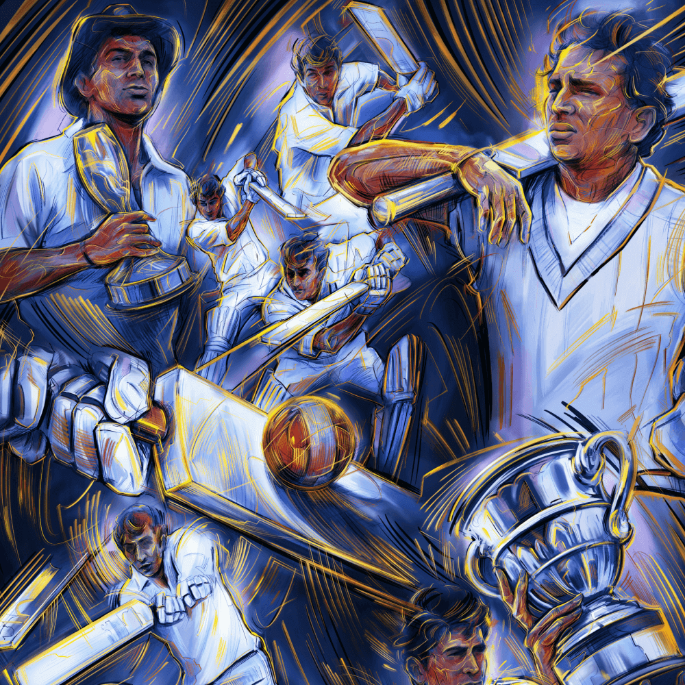 Illustration of Sunil Gavaskar playing Cricket