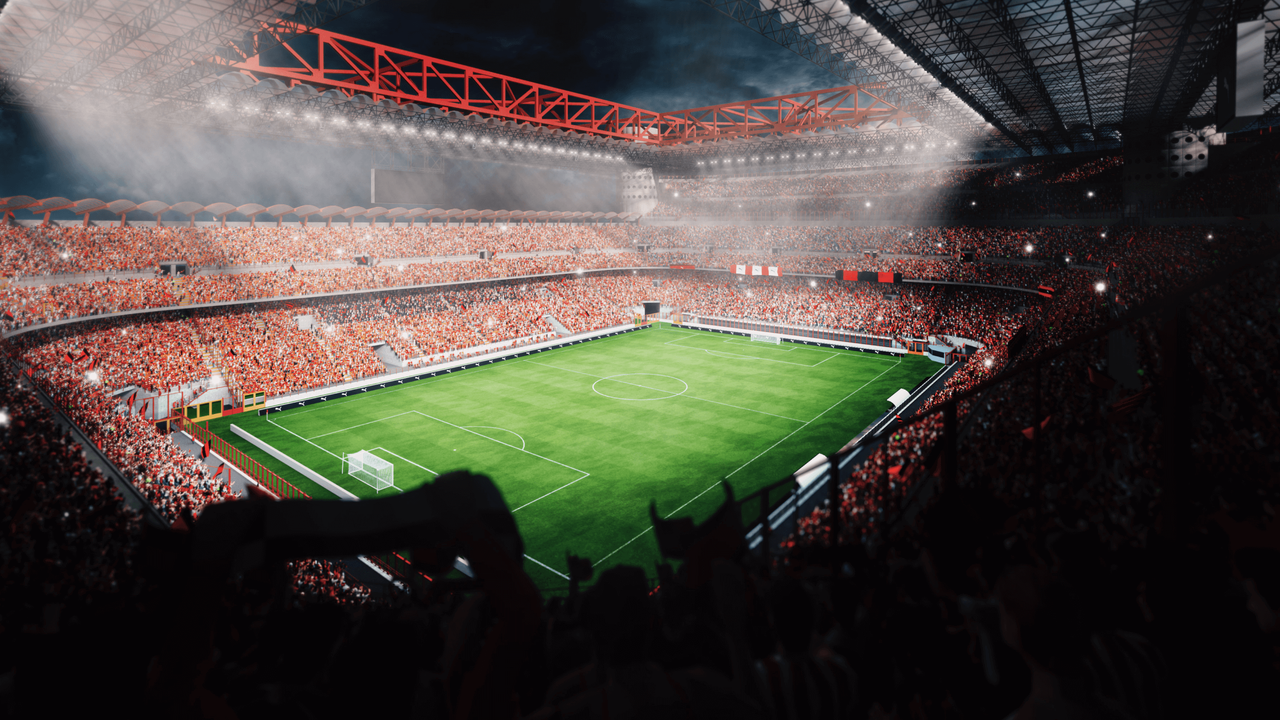 San Siro Stadium rendered in CGI with full crowd environment